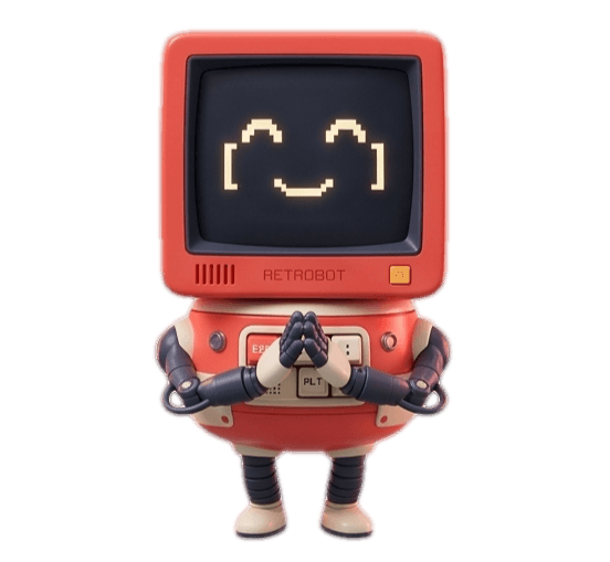 ASCA Tech mascot — Retrobot, a friendly retro CRT computer character