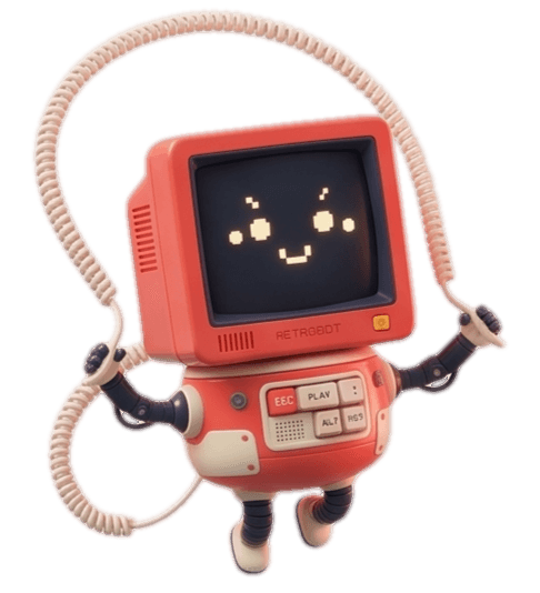 ASCA Tech mascot — Retrobot, a friendly retro CRT computer character