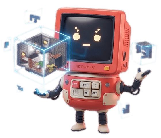 ASCA Tech mascot — Retrobot, a friendly retro CRT computer character