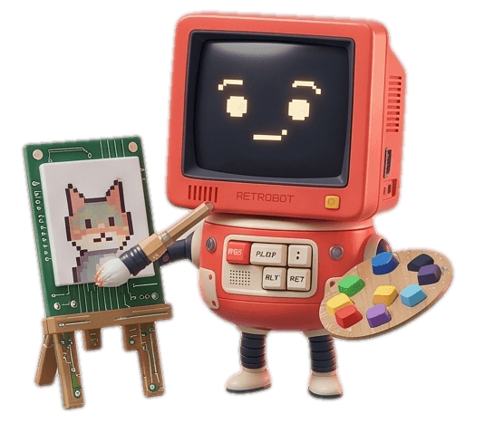 ASCA Tech mascot — Retrobot, a friendly retro CRT computer character