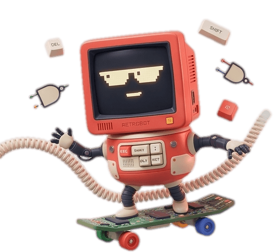 ASCA Tech mascot — Retrobot, a friendly retro CRT computer character