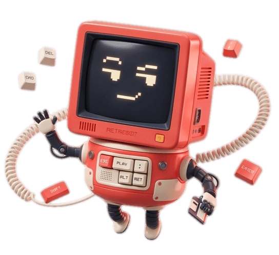 ASCA Tech mascot — Retrobot, a friendly retro CRT computer character